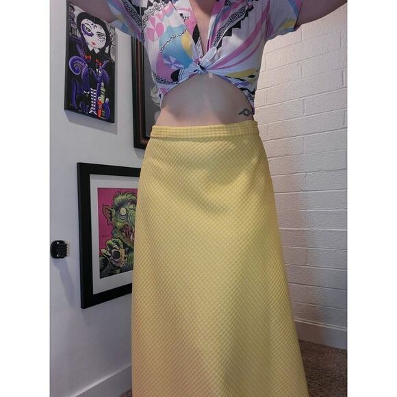 womens Vintage 1970s Yellow Gigham coord set matching two piece vest maxi skirt - Picture 7 of 8